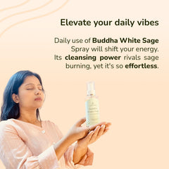 Calmveda White Sage Spray mist in air creating a peaceful ambiance