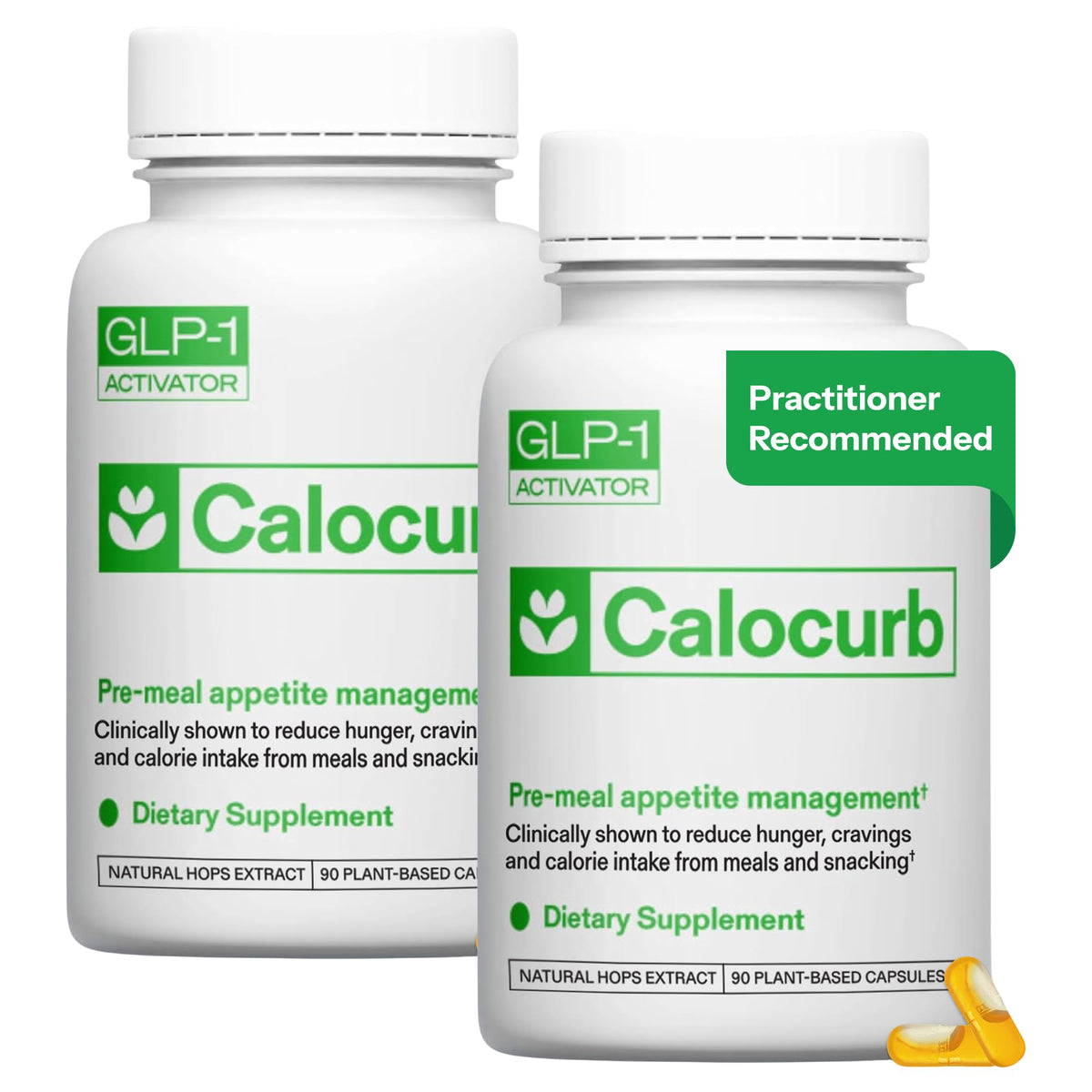 Calocurb bottle demonstrates GLP-1 activation for appetite control.