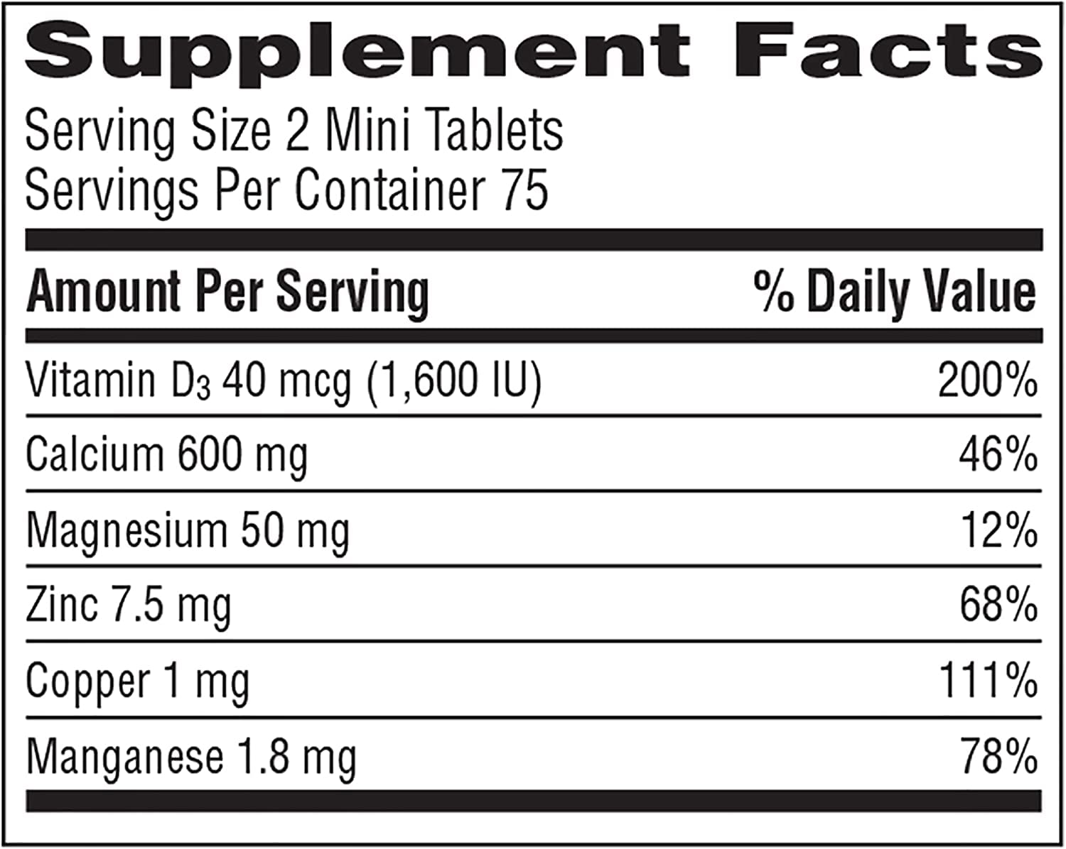 Caltrate Minis + Minerals bottle closeup highlights small, easy-to-swallow tablets.