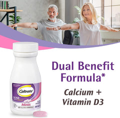Caltrate Minis + Minerals tablets arranged for portable daily use.