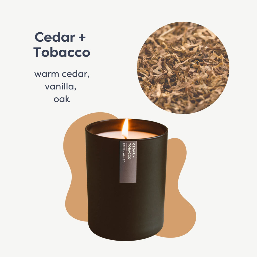 Calyan Cedar & Tobacco candle 75-hour burn demonstrates long-lasting fragrance.