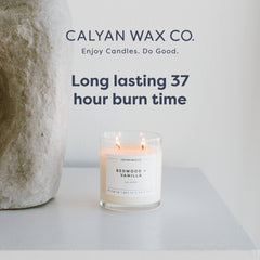 Calyan soy wax hand-poured candle shown for home use.