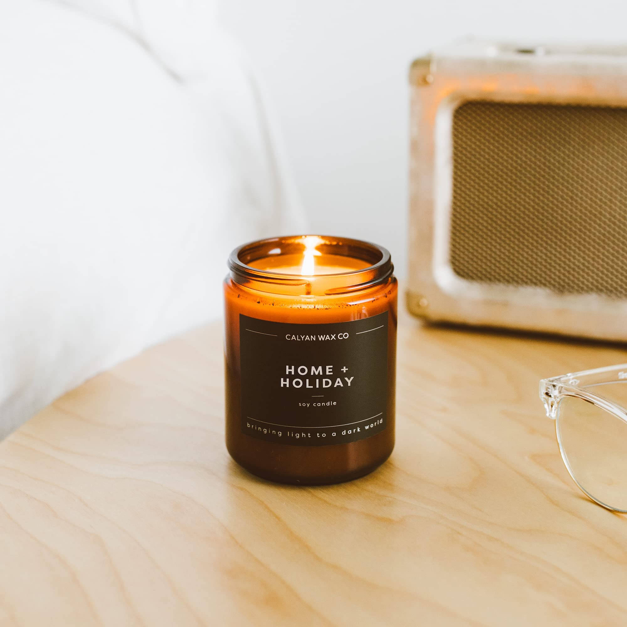 Calyan Wax Co amber glass jar candle adds elegant décor