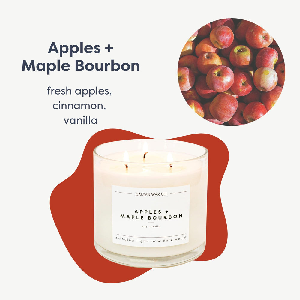 Calyan Wax Co. Apples & Maple Bourbon jar closeup with triple wicks delivering even scent