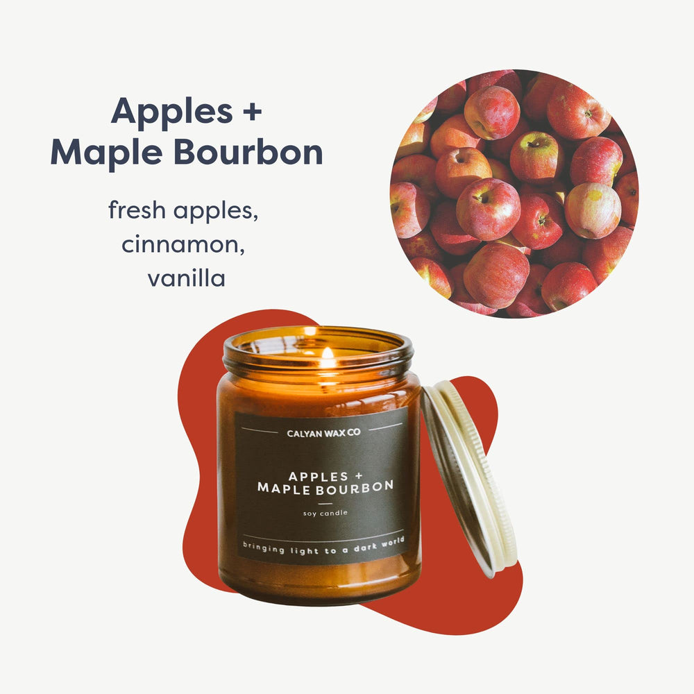 Calyan Wax Co. Apples and Maple Bourbon candle closeup with wax texture
