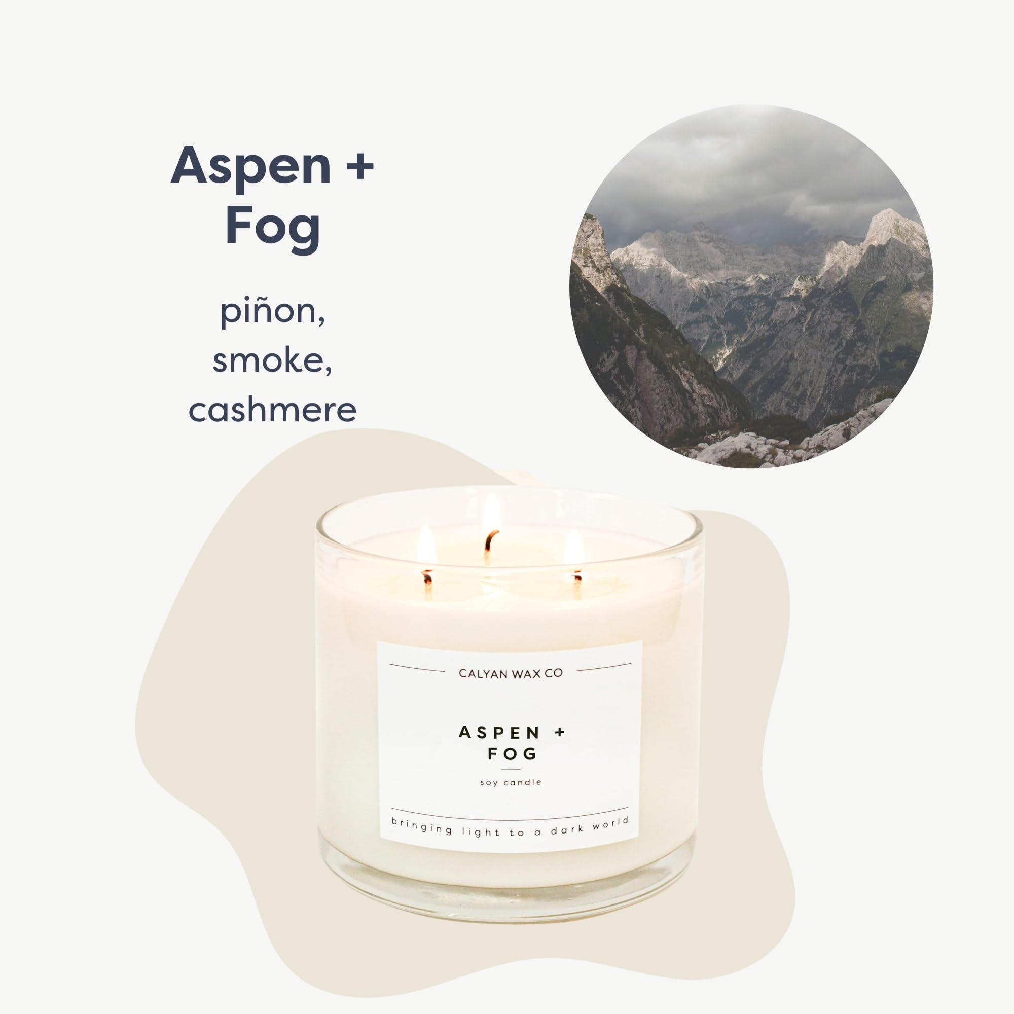 Calyan Wax Co Aspen & Fog jar-front, premium 14.9oz candle in large glass jar.