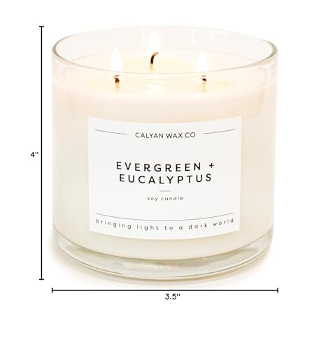 Calyan Wax Co Evergreen & Eucalyptus jar with packaging and label detail