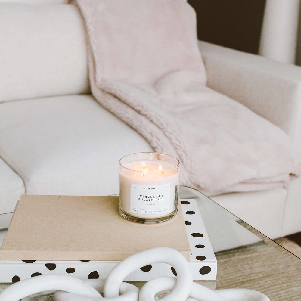 Calyan Wax Co Evergreen & Eucalyptus soy wax candle texture close-up