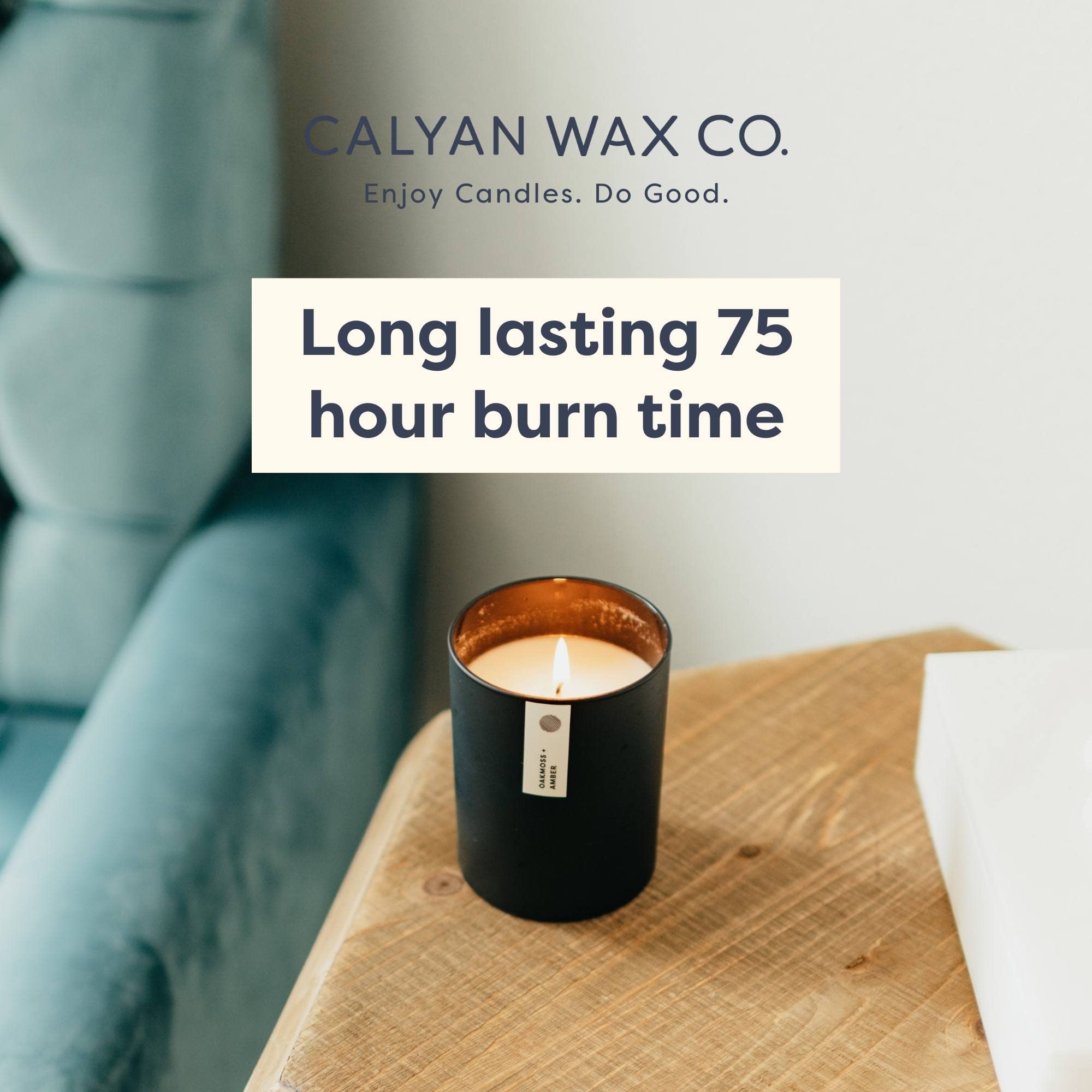 Calyan Wax Co Evergreen Eucalyptus candle side view highlights matte black tumbler aesthetics