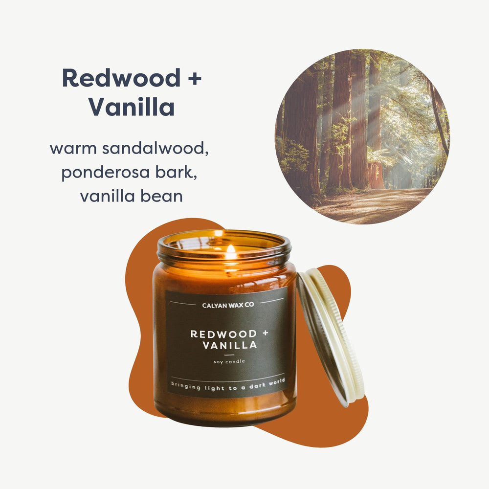 Calyan Wax Co. Redwood & Vanilla amber jar image formodern home ambiance