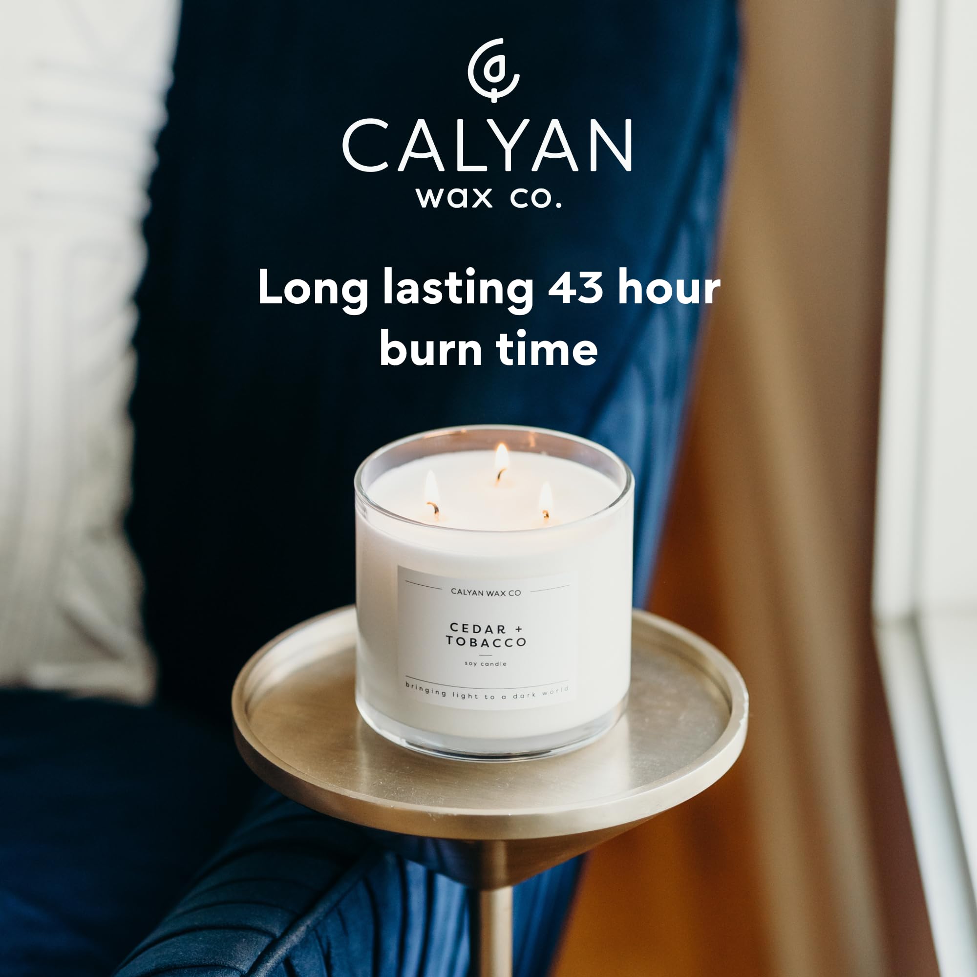 Calyan Wax Co. Seaside and Citrus 3 Wick jar sideview highlights large room-friendly size