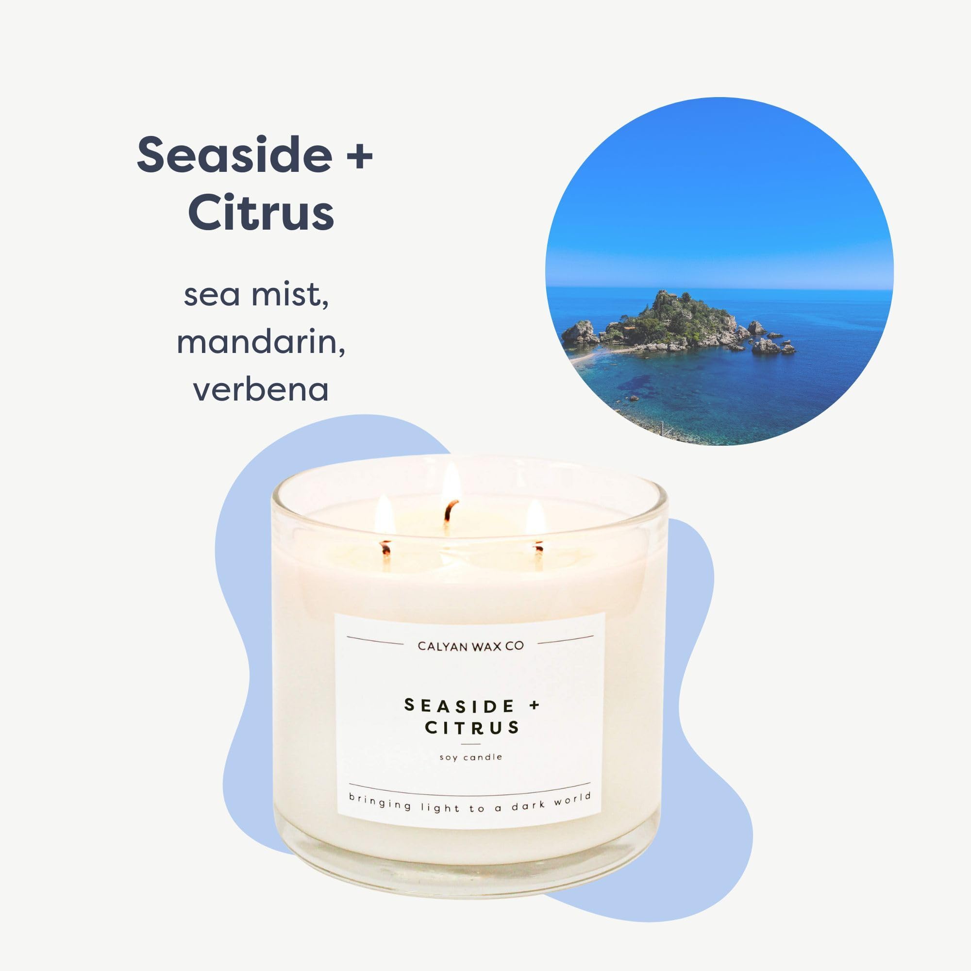 Calyan Wax Co. Seaside and Citrus 3 Wick candle wax pour demonstrates clean-burning soy formula