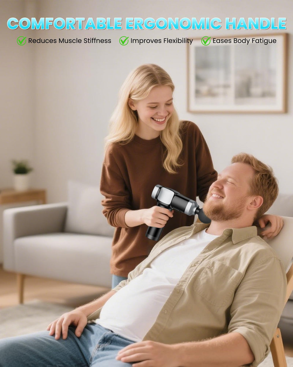CAMEFER massage gun operates at 3200 RPM for deep tissue activation near the back