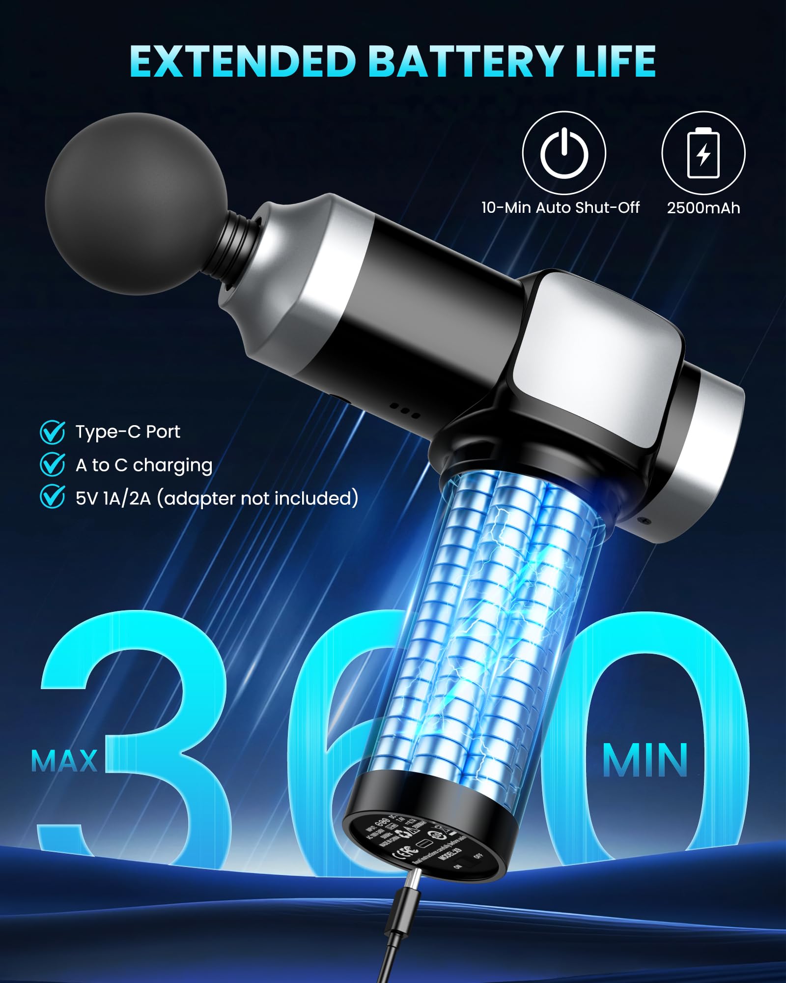 CAMEFER massage gun LCD display view for precise speed and battery monitoring