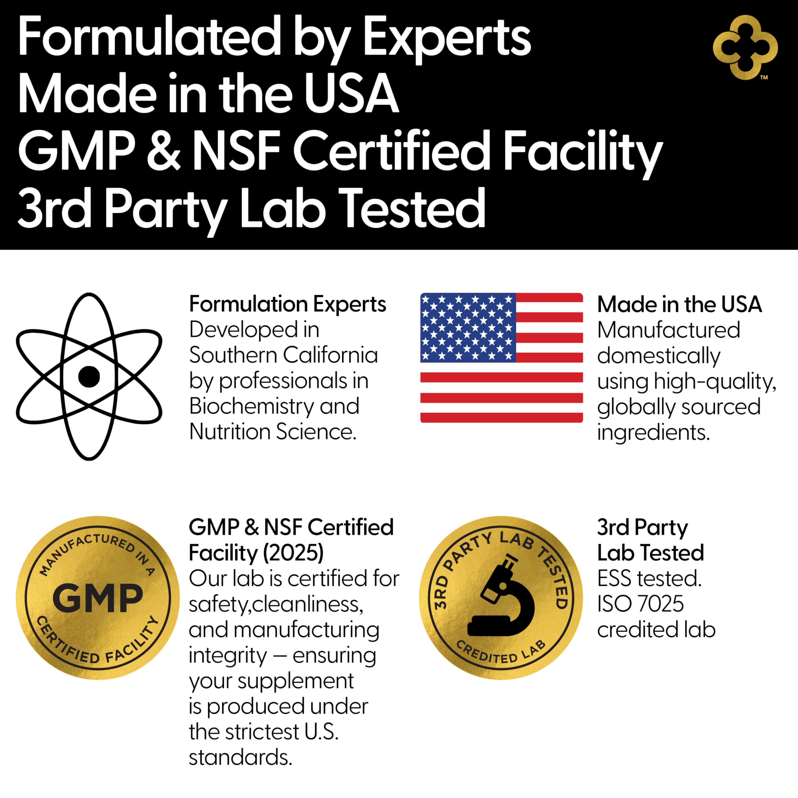 Campio label close-up shows GMP and NSF quality