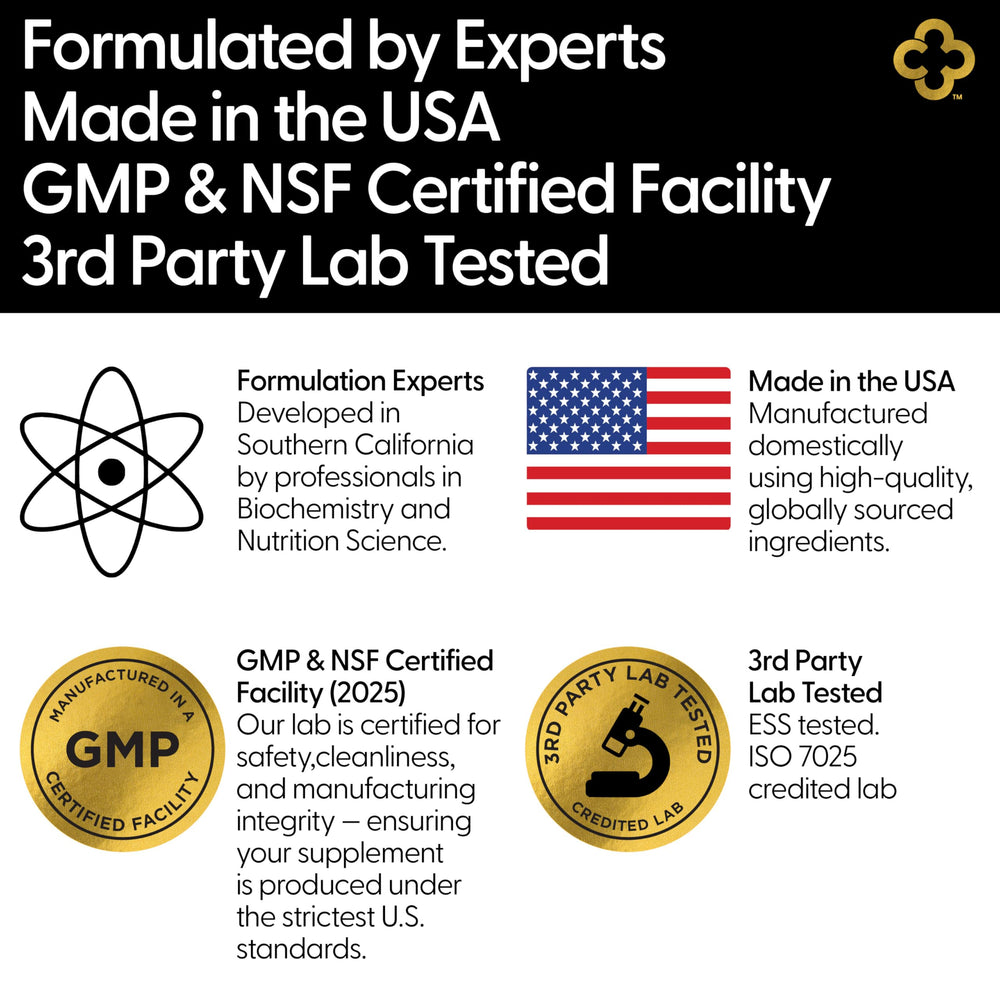 Campio label close-up shows GMP and NSF quality
