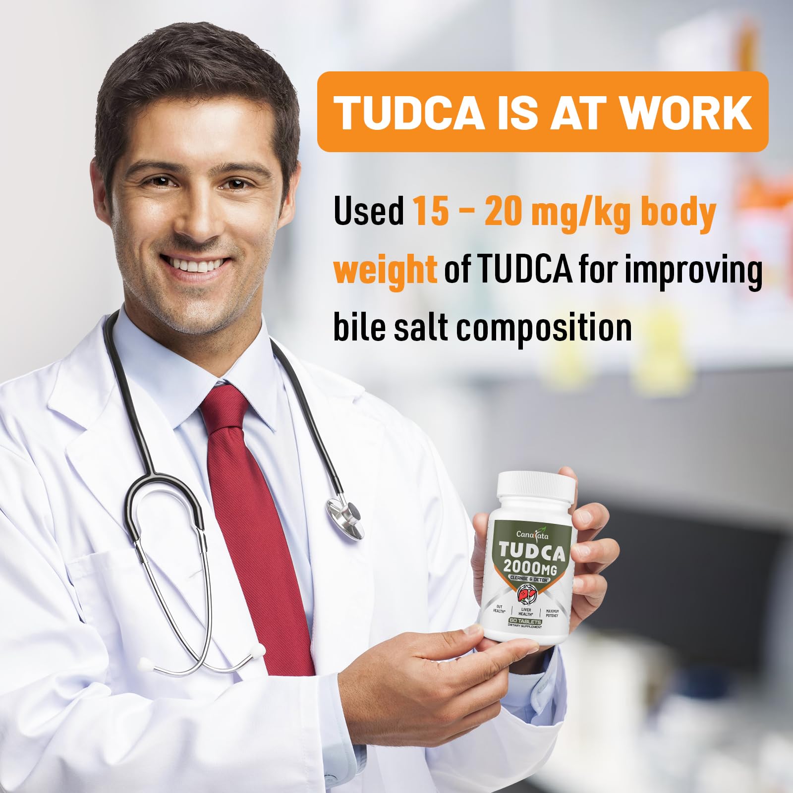 Canarata Tudca easy-swallow tablets shown for convenient daily use.