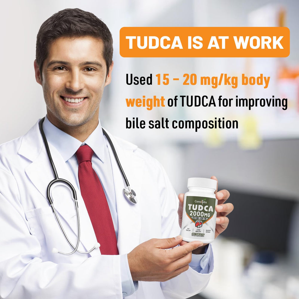 Canarata Tudca easy-swallow tablets shown for convenient daily use.