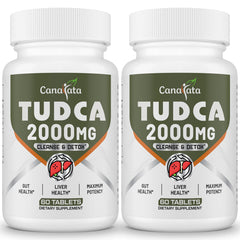 Canarata Tudca liver supplements bottle highlighting 2000 mg potency for liver support.