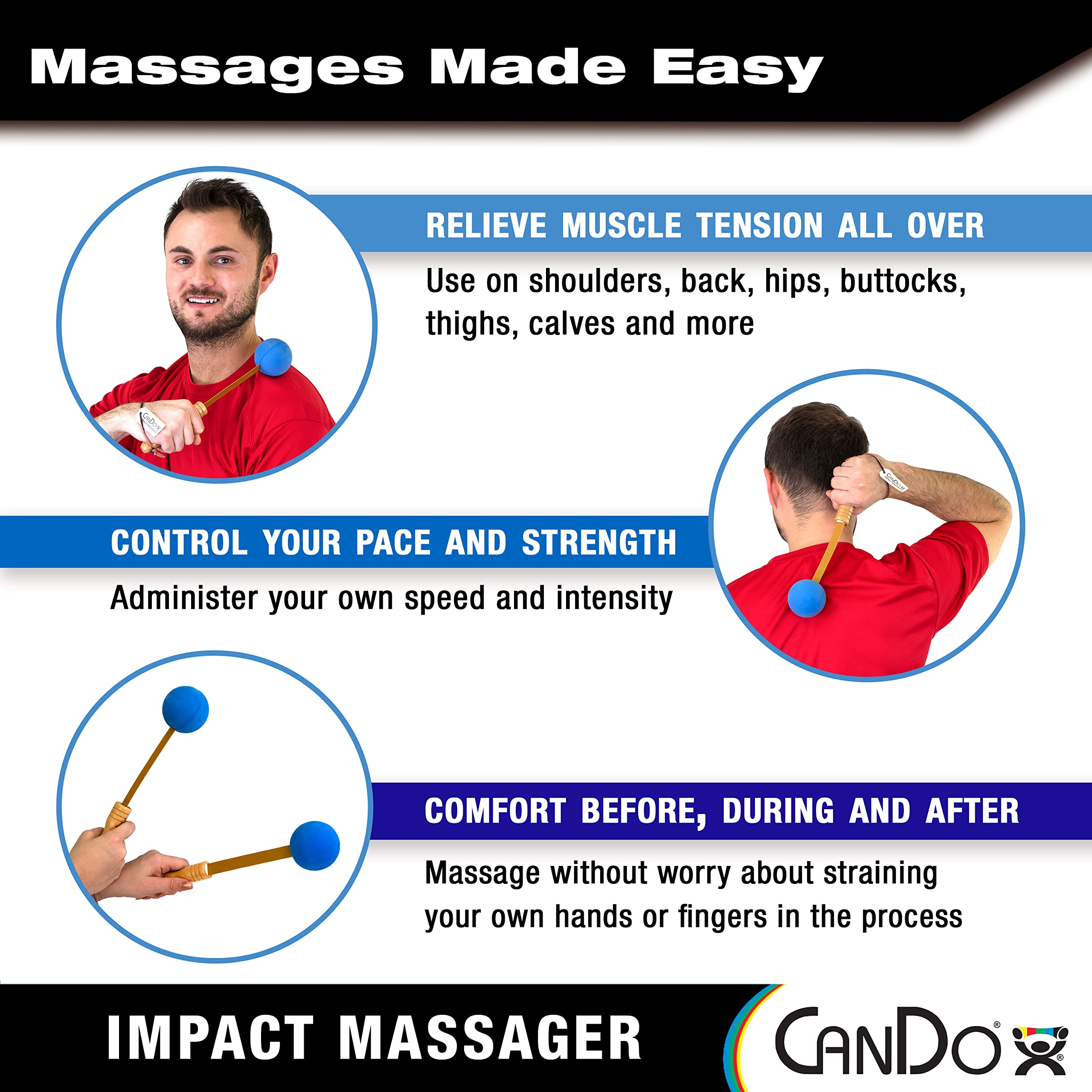 Flexible shaft bends to reach shoulders and back with ease.