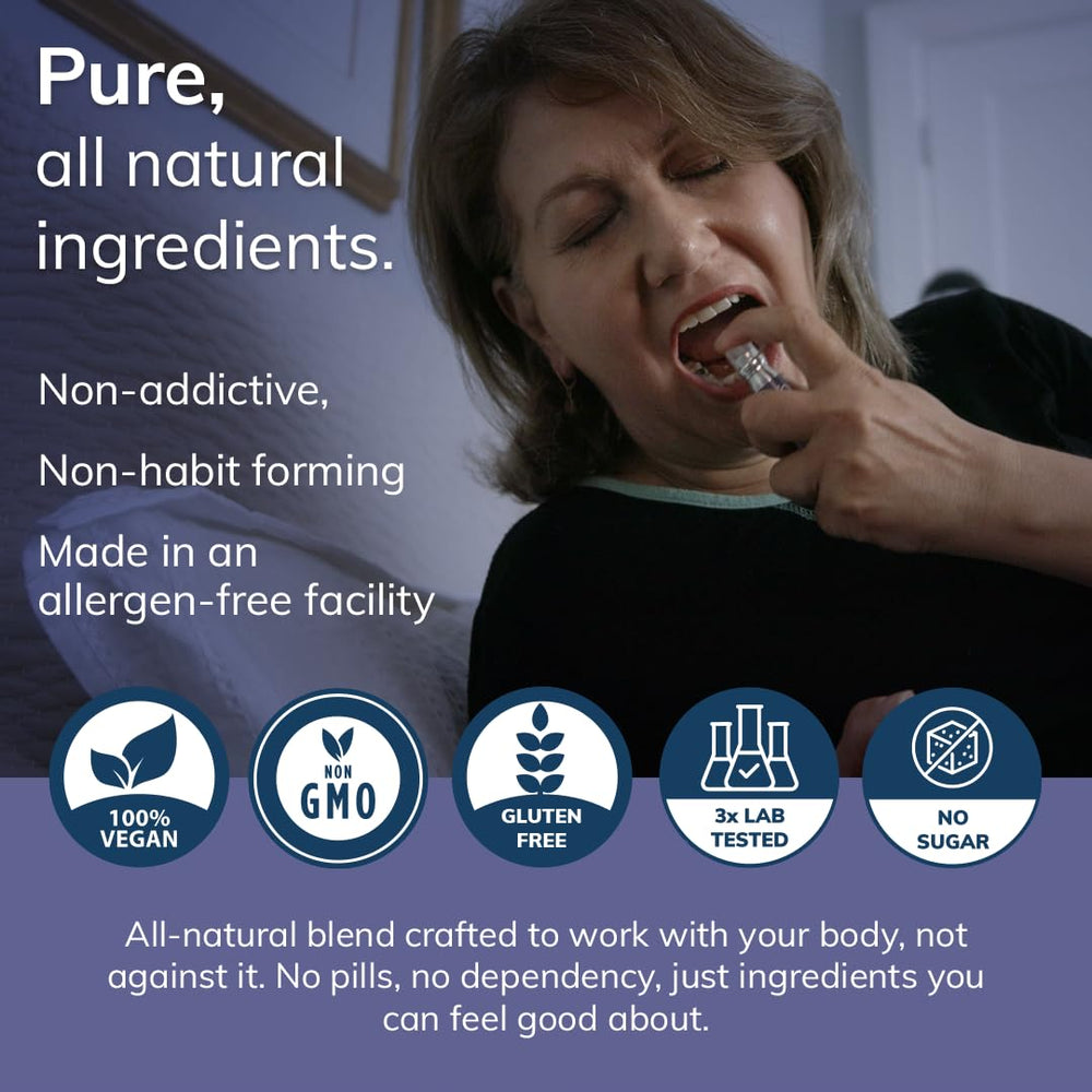 Mint label closeup highlights mild flavor and allergen-free formula.