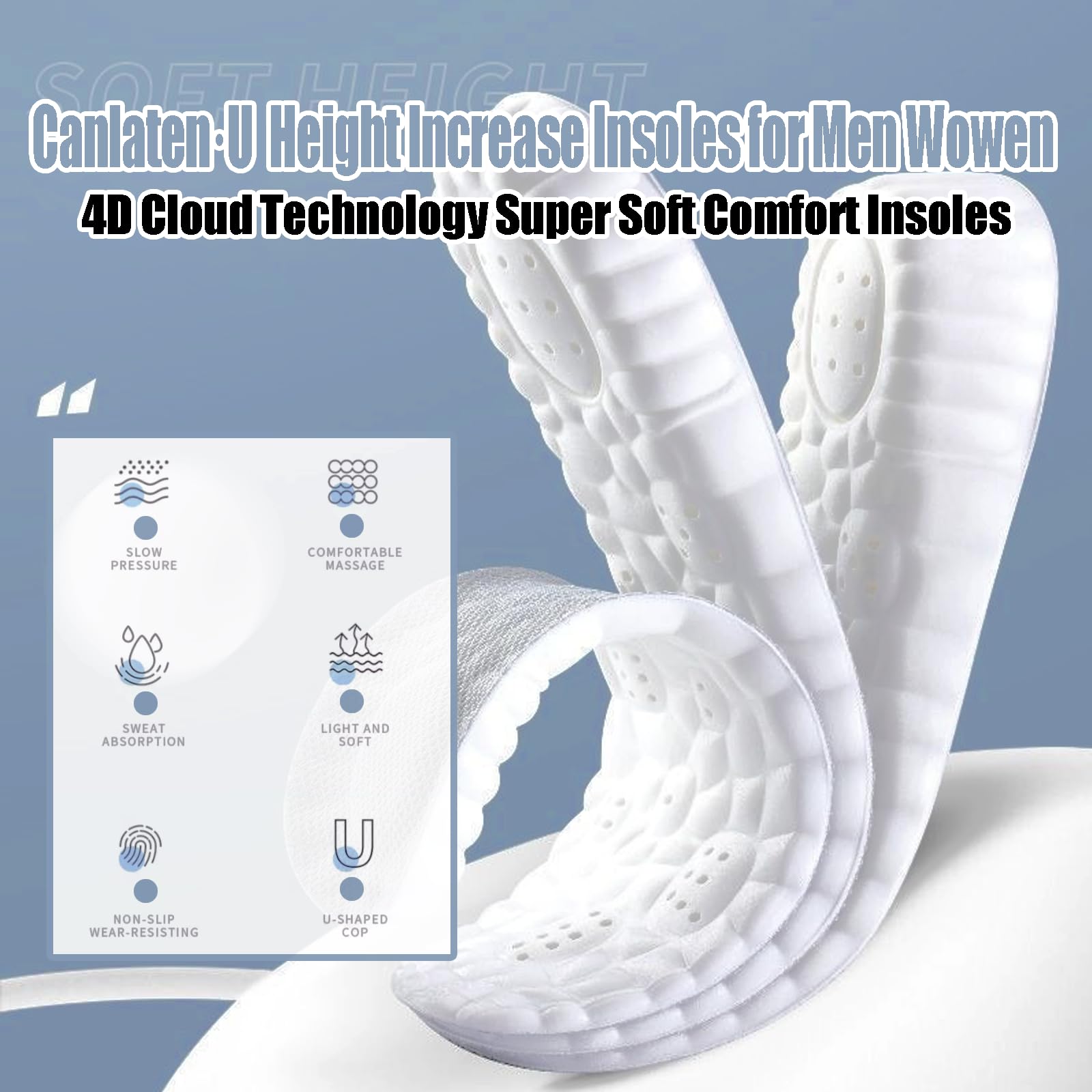 Canlaten·U cloud-tech memory foam heel cushion softens landings.
