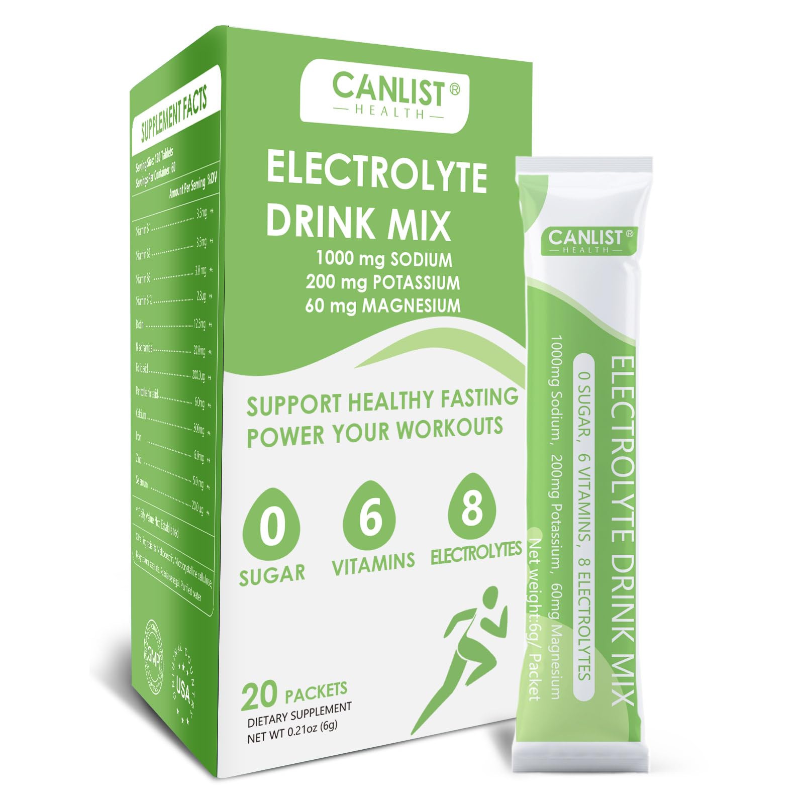 CANLIST polvo electrolitos en dosis única, ideal para hidratación rápida tras entrenar