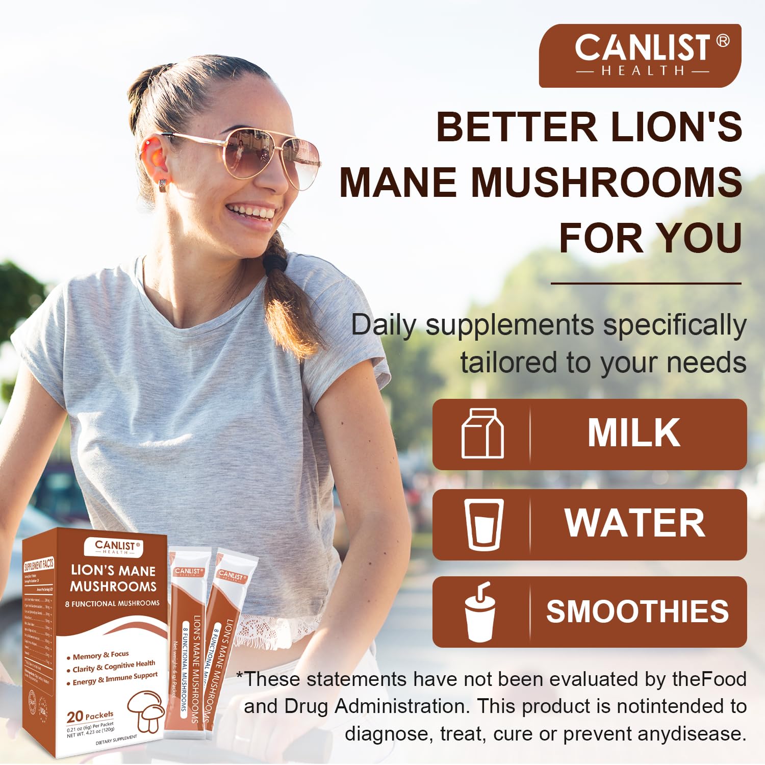 CANLIST smoothie- and coffee-ready mushroom powder for easy mornings.