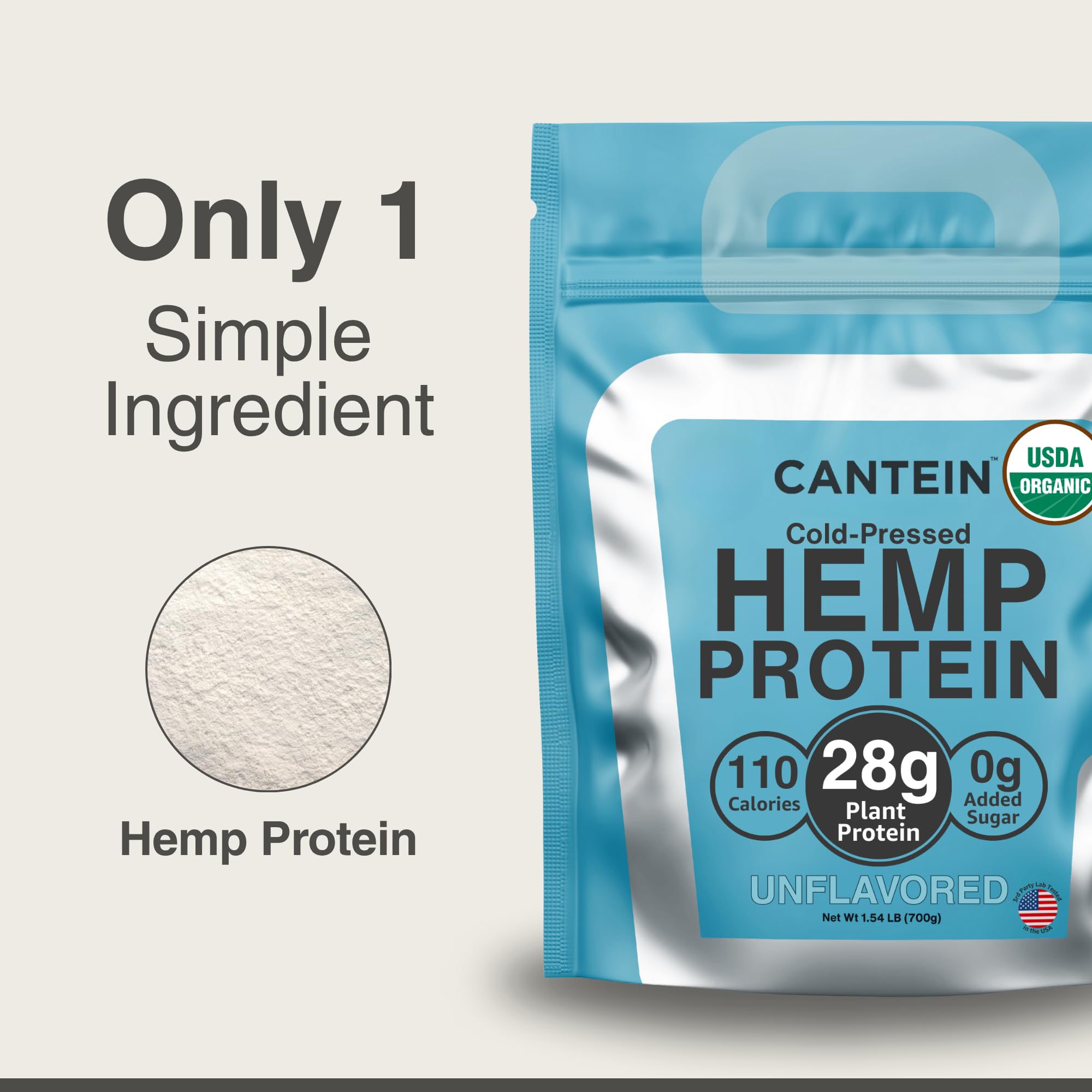 Cantein dairy-free gluten-free protein powder bag highlights allergy-friendly protein source.