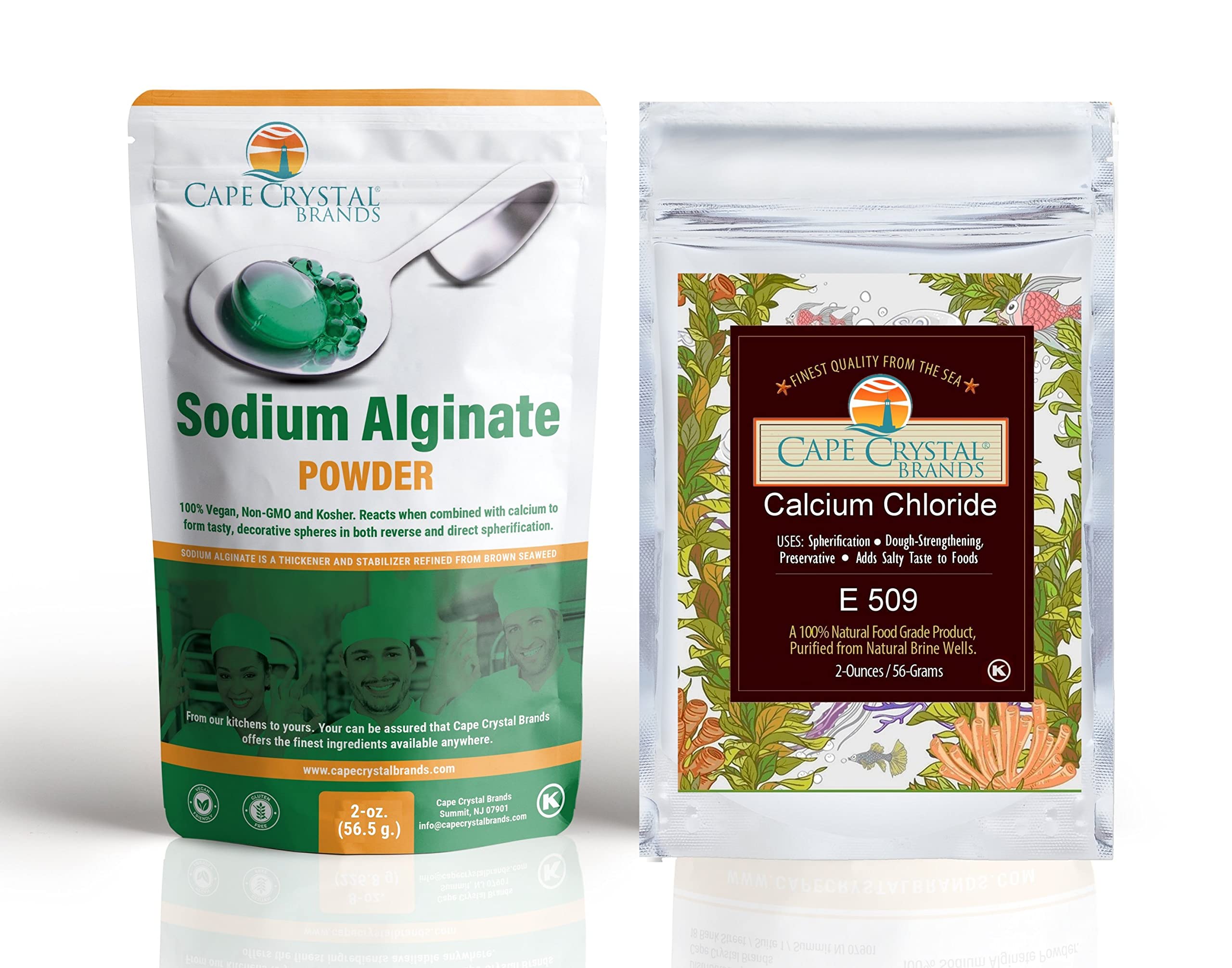 Cape Crystal Sodium Alginate jar for sphere making in modern gastronomy.