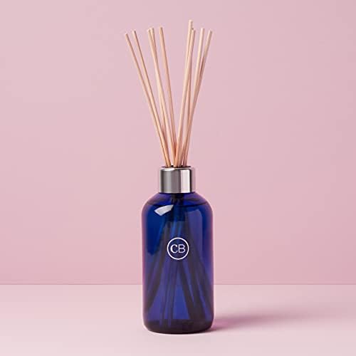 Capri Blue Aloha Orchid bottle displayed on a cobalt blue surface.