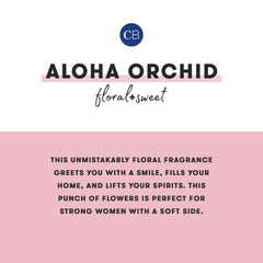 Capri Blue Aloha Orchid diffuser cap on a cobalt blue bottle.
