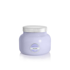 Capri Blue Volcano lavender jar candle close-up showing vibrant decor accent and aroma