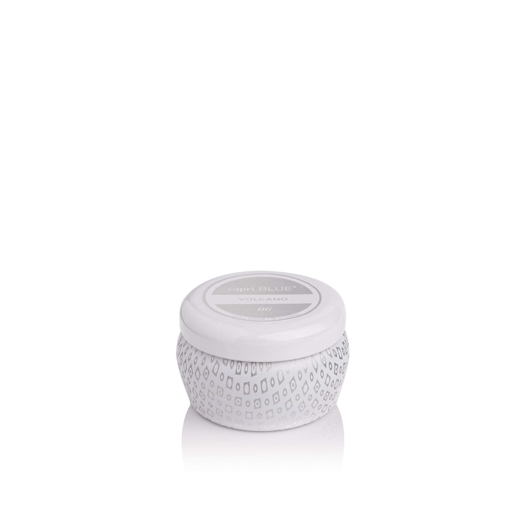Capri Blue Volcano mini tin candle front view for compact spaces