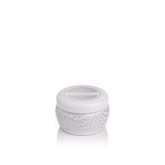 Capri Blue Volcano mini tin candle front view for compact spaces