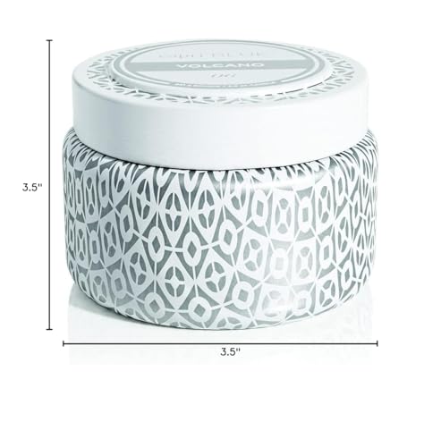 Capri Blue Volcano travel tin close-up label emphasizes premium fragrance profile.