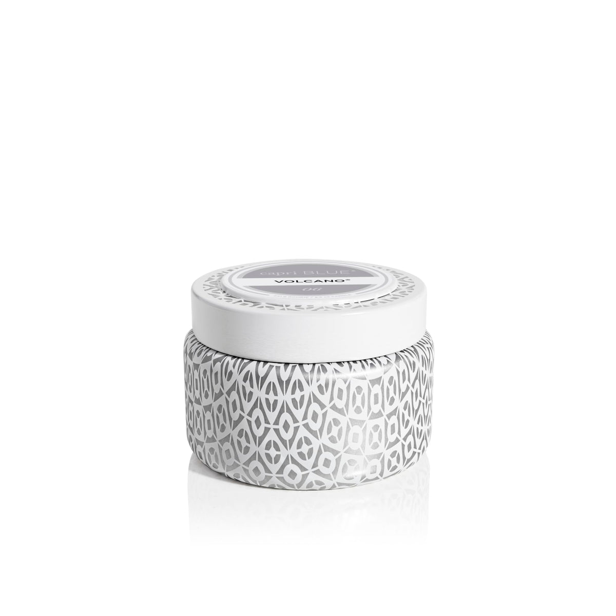Capri Blue Volcano travel tin white jar for travel-friendly luxury ambiance.