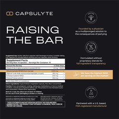 CAPSULYTE Pregame bottle side label highlighting DHM and NAC benefits for morning wellness.