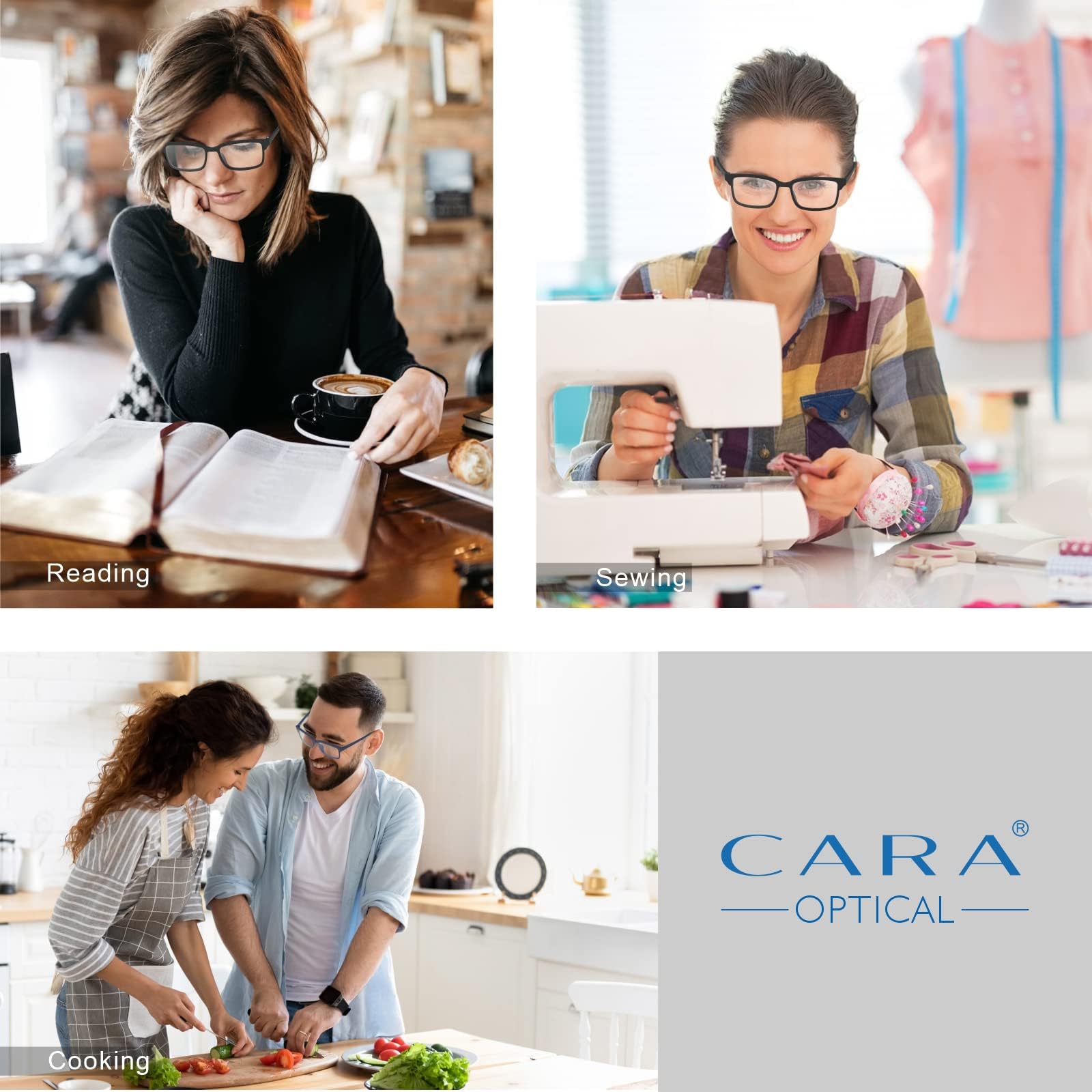 CARA Optical TR90 frame close-up showing lightweight, flexible design