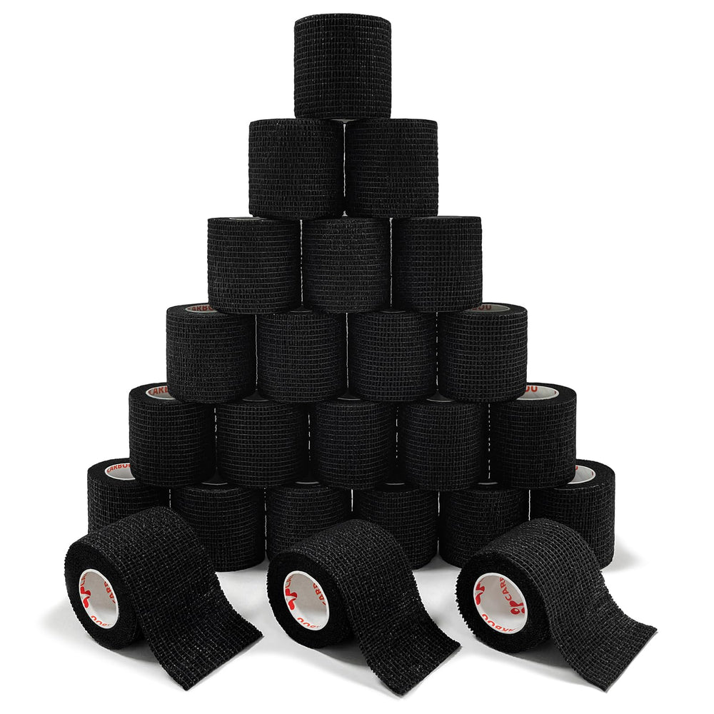 CARBOU bandage wrap blue roll demonstrates quick self-adhesive support for injuries during activity
