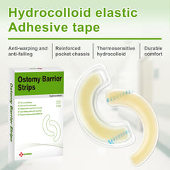 CARBOU elastic ostomy barrier strips closeup demonstrates gentle, skin-safe adhesion