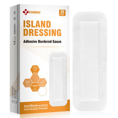 Carbou Island Dressing bordered gauze 4x10 with non-stick center for gentle wound protection.
