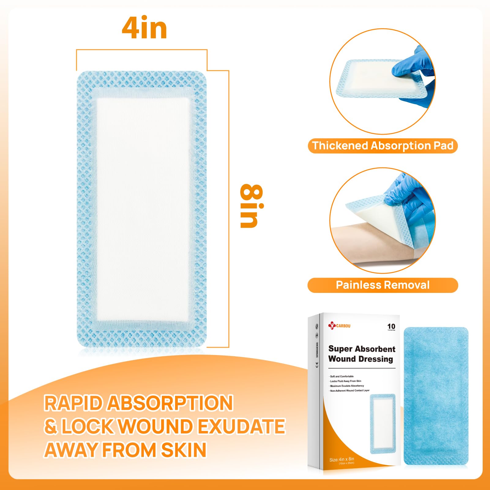CARBOU non-adhesive wound pad with hydrophilic core for gentle removal
