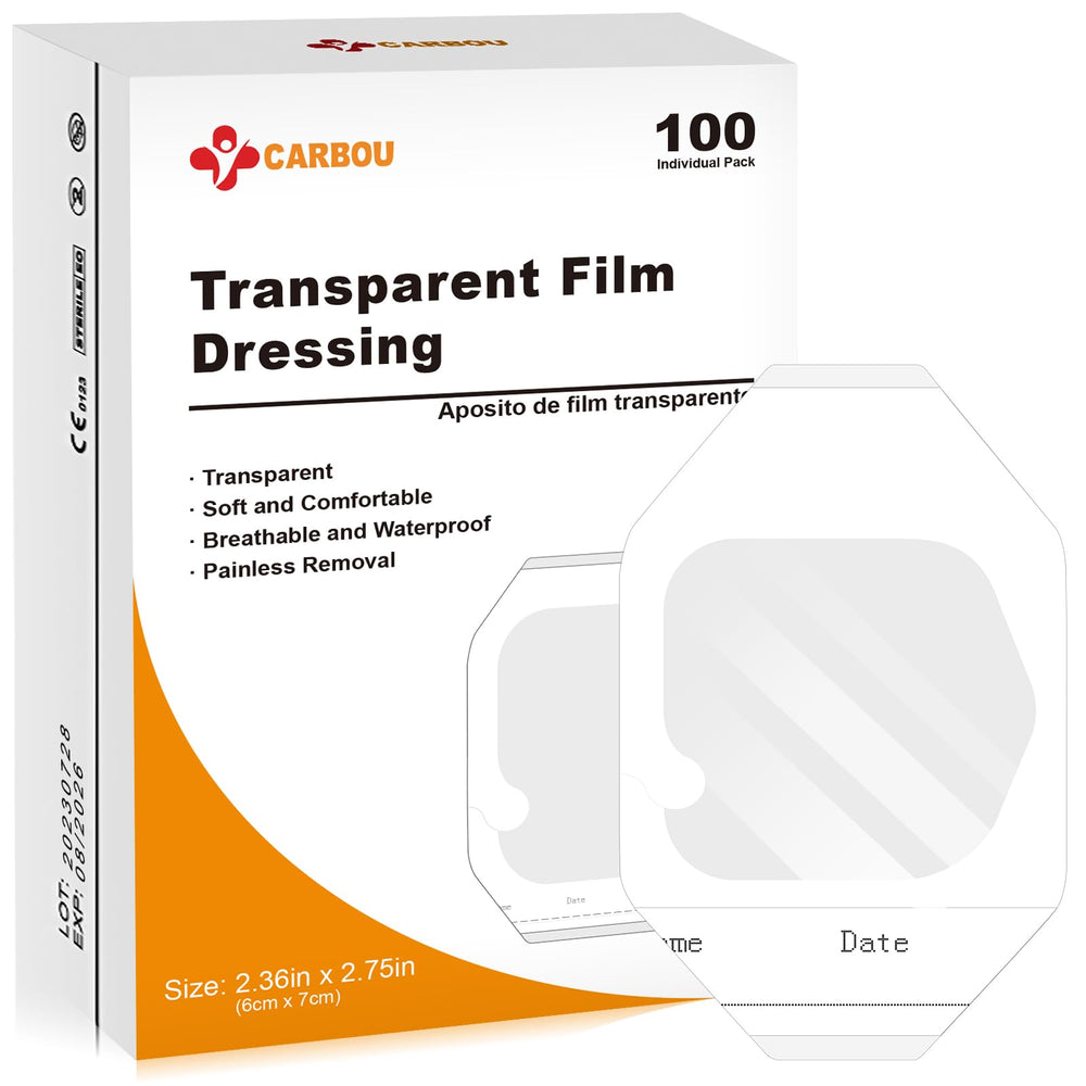 Carbou transparent film dressing pack-100 provides clear, discreet wound coverage for daily wear.