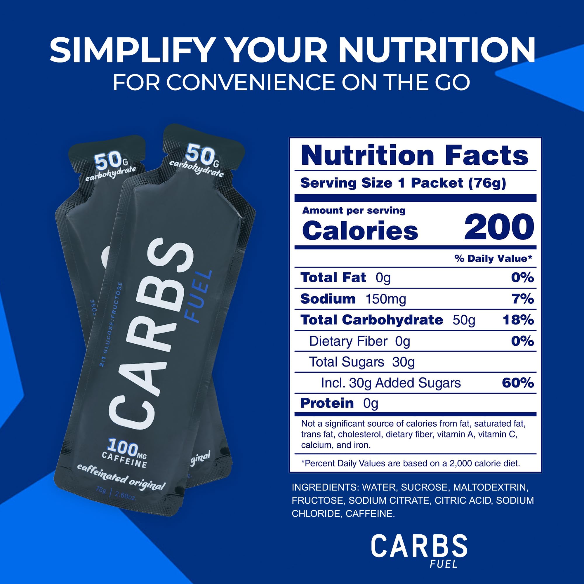 Carbs Fuel caffeinated original gel used by cyclists on long rides