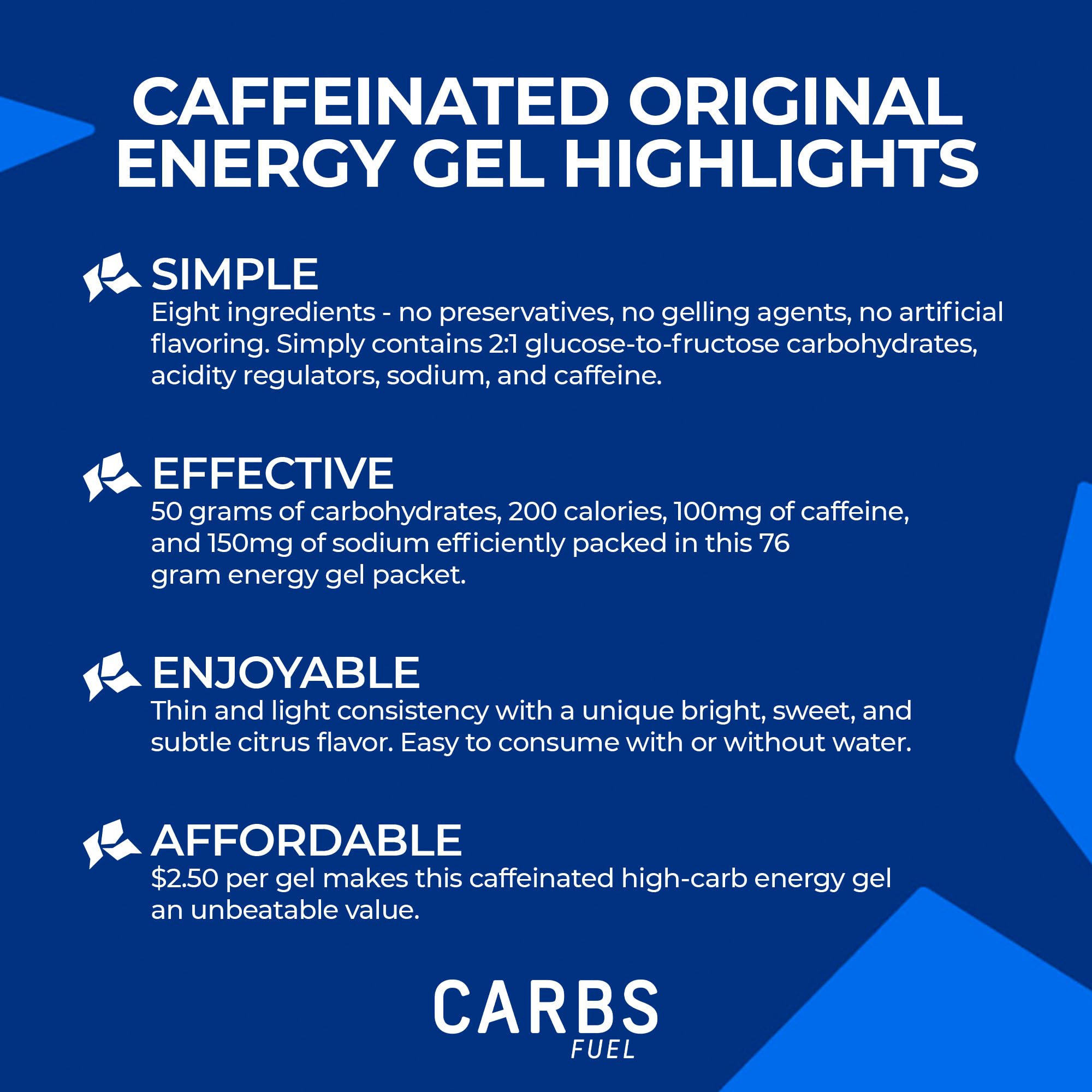 Carbs Fuel caffeinated original gel pack open for quick on-the-go energy
