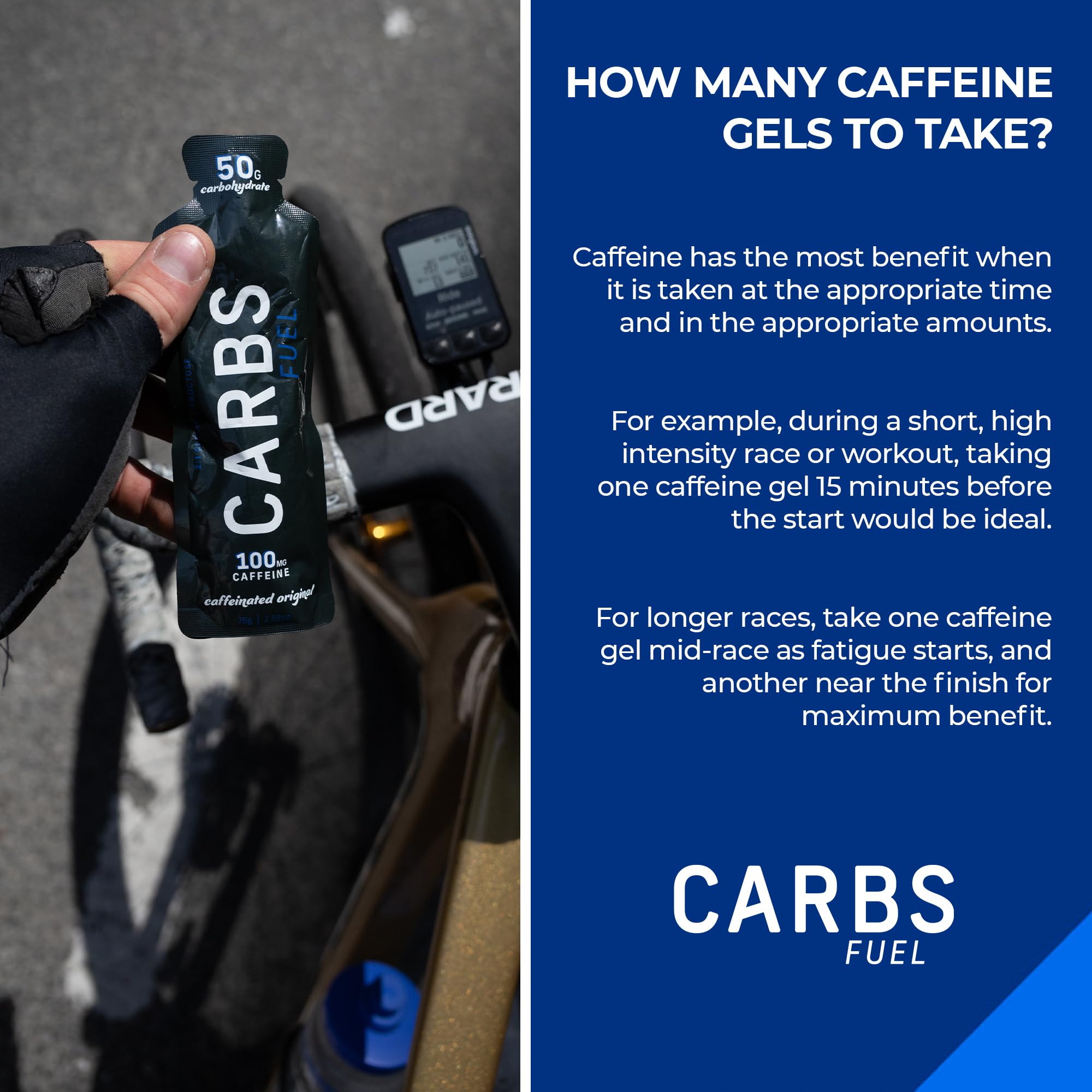 Carbs Fuel caffeinated original gel texture closeup shows thin, easy-swallow consistency