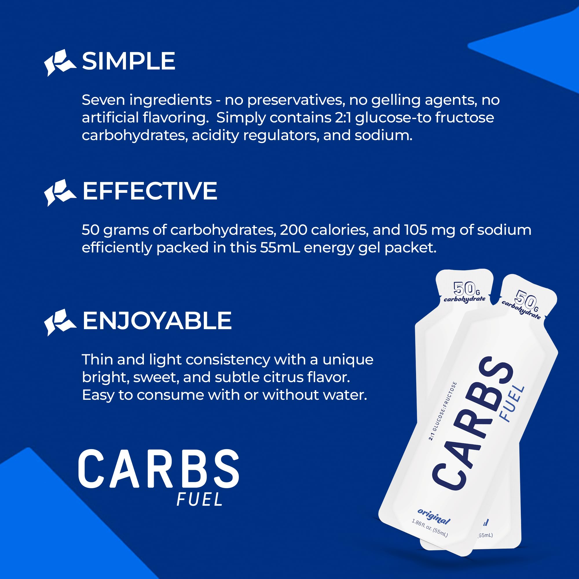 Natural citrus flavor profile of Carbs Fuel Original gel