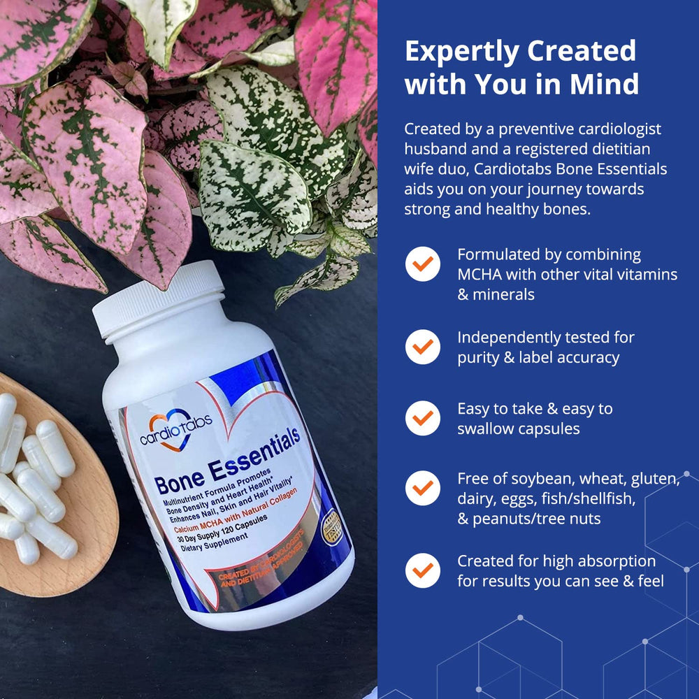 Dosing schedule with Cardiotabs Bone Essentials capsules ready for meals