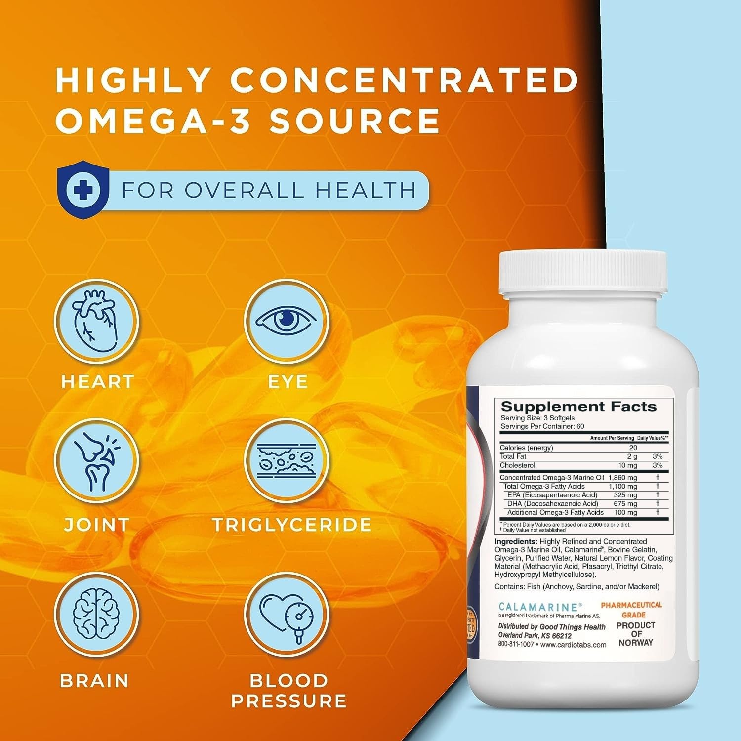 CardioTabs Omega-3 softgel closeup on easy swallow encourages daily routine